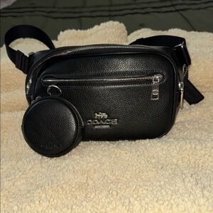 Coach Black Leather Belt Bag with Coin Pouch